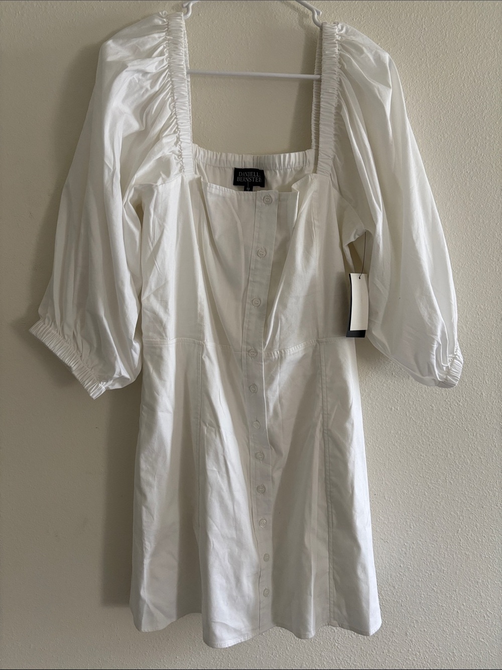 Danielle Bernstine White Button-Front Puff Sleeve Mini Dress